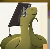 A friendly cartoon snake with big eyes